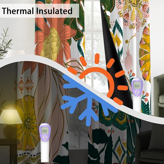 Tyrot 100% Blackout Boho Floral Curtains 108 Inches Extra Long - Image 3