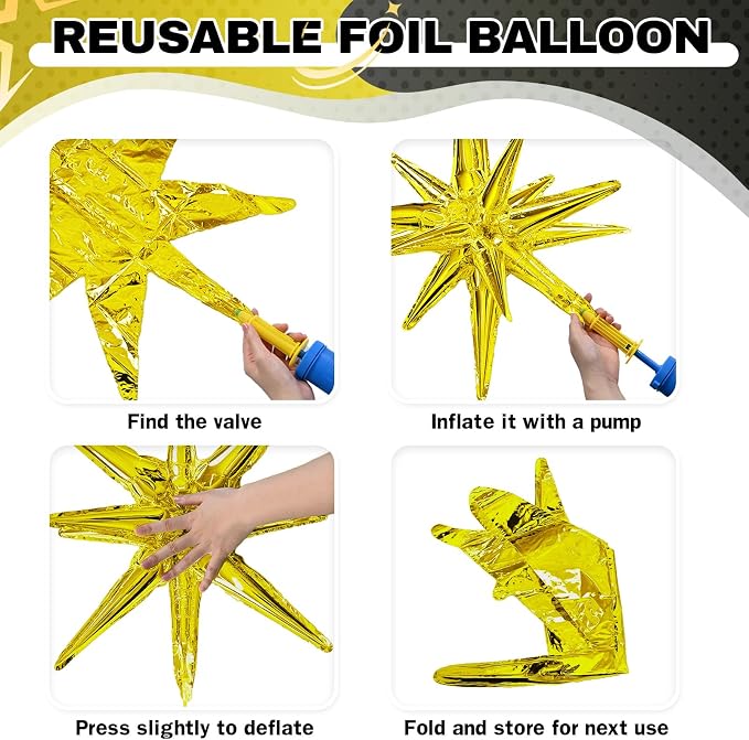 HILAVO 6PCS Black Gold Star Balloons, 22Inch Large Star Balloon Foil Balloons - Image 8