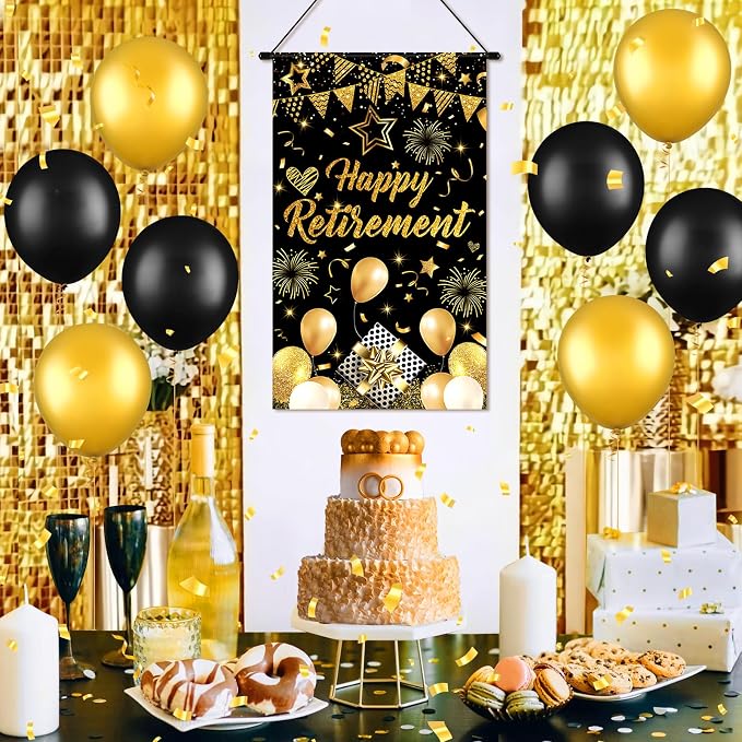 Black Gold Retirement Door Sign Decorations Happy Retirement Door Banner Small - Image 2