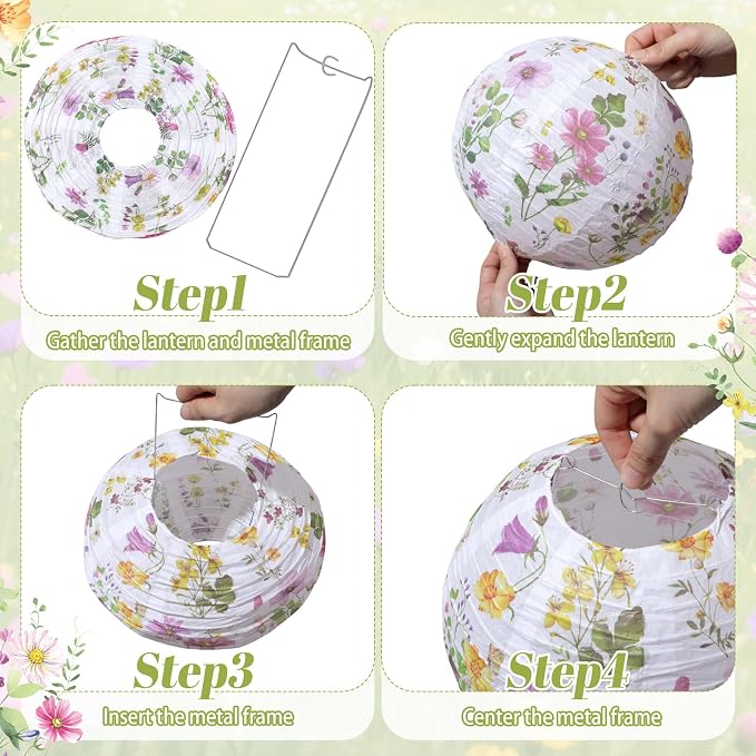 Honoson 12 Pcs Wildflower Paper Lanterns Spring Floral Watercolor Wildflower - Image 6