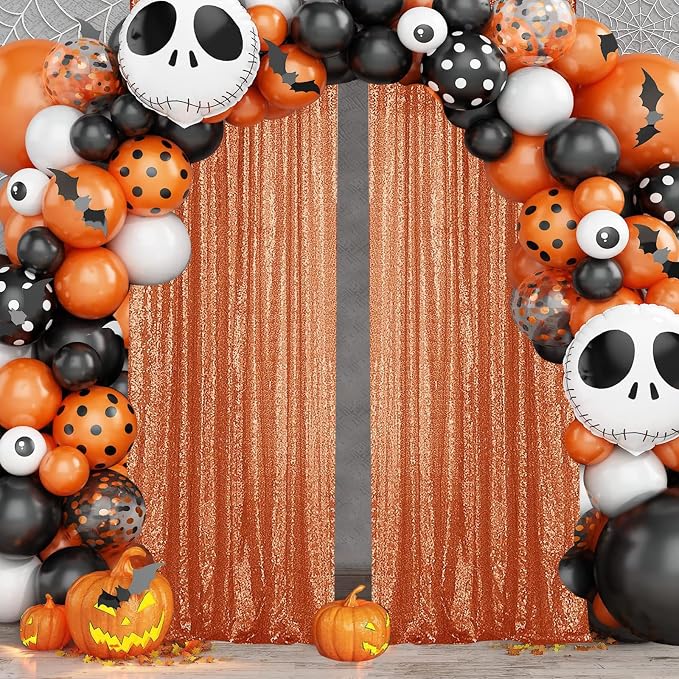Sugargirl Orange Sequin Backdrop Curtain 2 Panels 2FTx8FT Glitter Orange - Image 2
