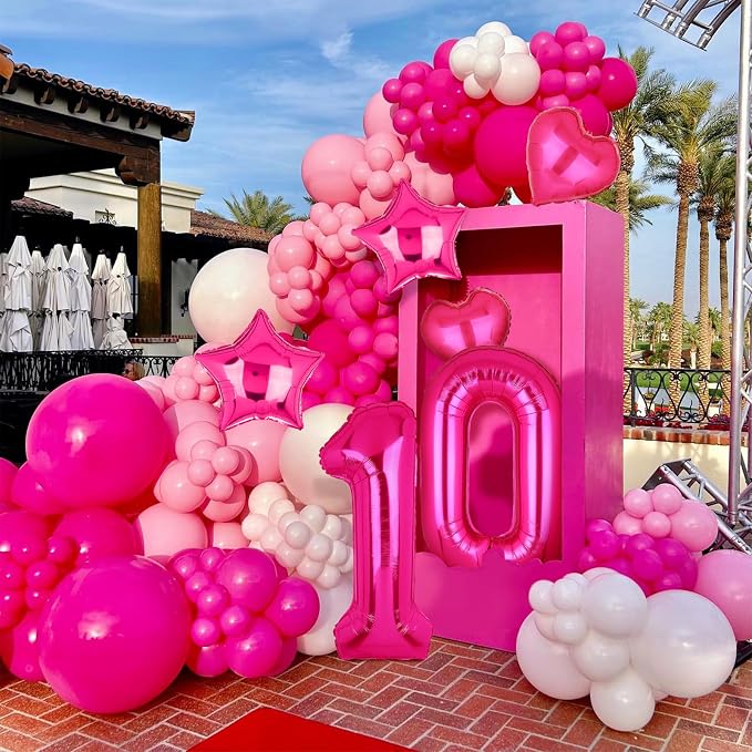 40 Inch Number Balloon Hot Pink 10 Set Pink Theme 10th Birthday Decor 10Pcs | - Image 4