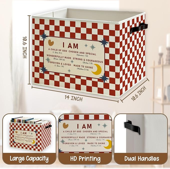 Red Checkered Christian Foldable Storage Bins Box - Image 5