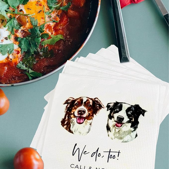Luxury Personalized Dog Wedding Napkins, Personalized Photo Napkins for Dog, Custom Wedding Cocktail, Bridal Shower, Engagement Party Style 9