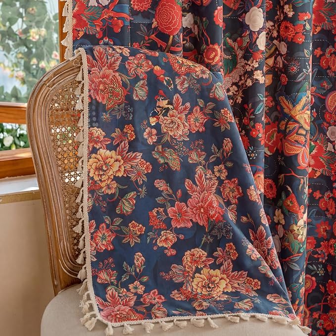 Floral Rod Pocket Semi Sheer 63 Inch Curtains 2 Panels - Image 7