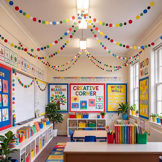 Outus 5 Pieces Colorful Circle Garland Banner Hanging Paper Dot Decorations - Image 7