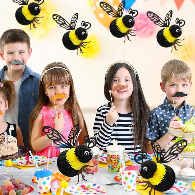 Jetec 6 Pcs Cute Honey Bee Party Decor, Bee Day Honeybee Honeycomb Hanging - Image 6