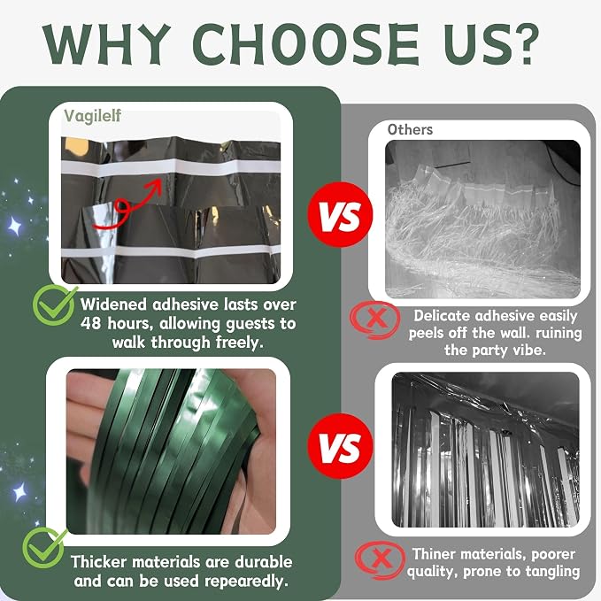 Dark Green Matte Foil Fringe Curtain Backdrop Party Decorations | 4 PCS 6.6×3.3 - Image 3