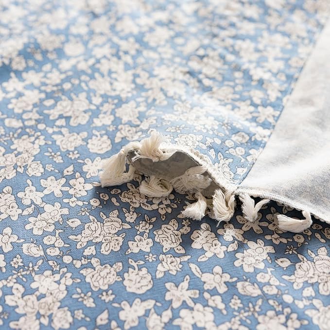 ENJOYBRIDAL White Floral 63 Inch Curtains 2 Panel Set Semi Sheer Blue Drapes - Image 5