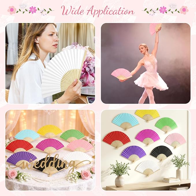 50 Pieces Paper Fans Paper Hand Fan Bamboo Folding Fan Handheld Fan Paper - Image 5
