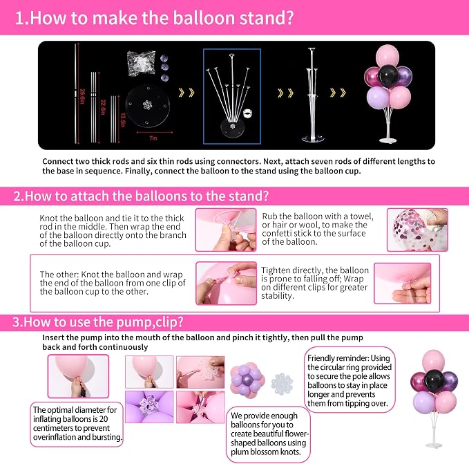 Pink and Purple Black Balloons Table Centerpieces Stand Kit - Image 4
