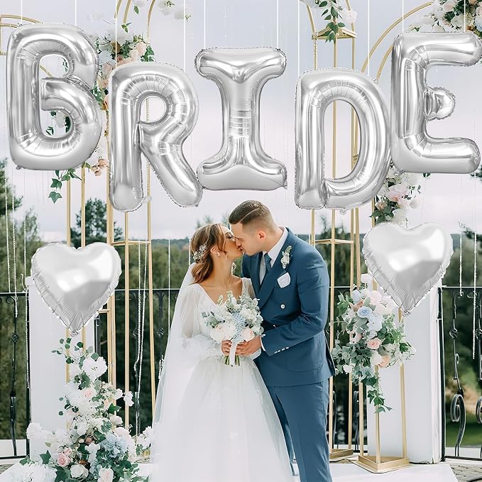 40inch Silver BRIDE Letter Balloons, Giant Silver Bride Foil Helium Balloon - Image 4