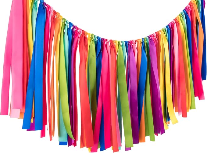 2 Packs Rainbow Ribbon Tassel Garland, Pre Assembled Colorful Garland Banner - Image 7