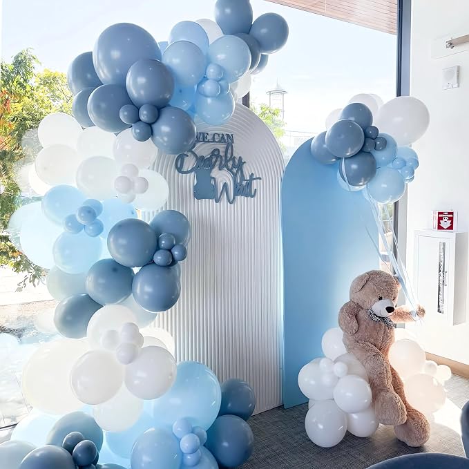 Dusty Blue Balloon Arch Kit 155Pcs Light Blue and White Clear Balloons - Image 2