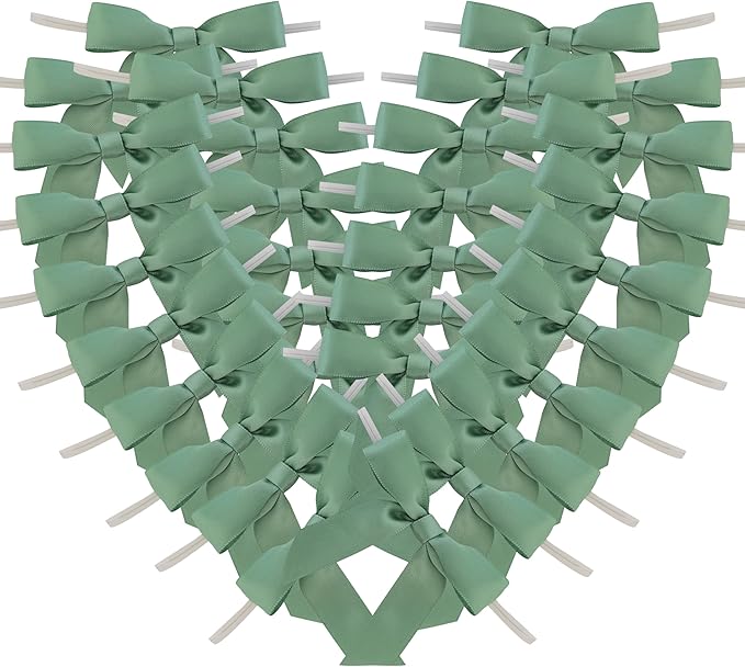50pcs 2-1/2" Vanilla Green Satin Ribbon Bows with Twist Ties Celadon Satin Ribbon Bows for Candy Party Decoration Gift Packing Wrapping Accessories(2.5“,Vanilla)