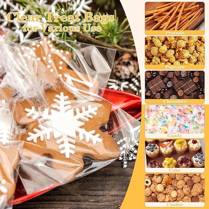 Cidenbio 100 PCS Cellophane Treat Bags, 3x5 In Clear Cellophane Gift Bags with Twist Ties Plastic Goodie Bag for Party Favor Cookie Candy Popcorn Bakery Chocolate Gift Wrapping