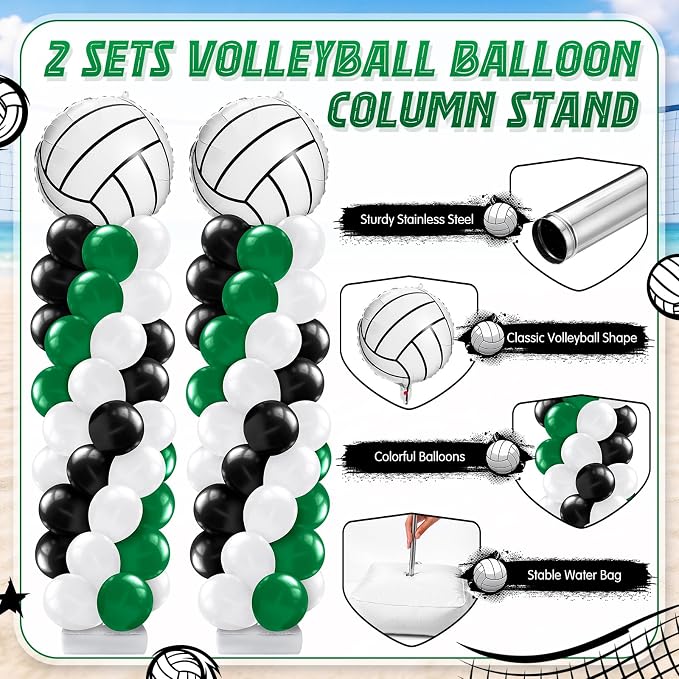 Kasyat 2 Sets Volleyball Balloon Column Stand Kit Green Black White Volleyball - Image 4