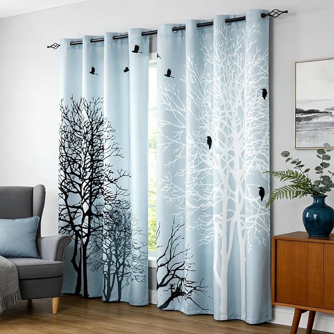 SUBRTEX Boho Leaf Printed Curtains 95 inch Long 2 Panels, Room Darkening by Subrtex