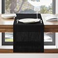 ZeeMart Linen Textured Border Table Runner, 14 x 108 Inch Black, Farmhouse Style Black Table Runners 108 Inches Long, Easy Care Everyday Polyester Table Runner