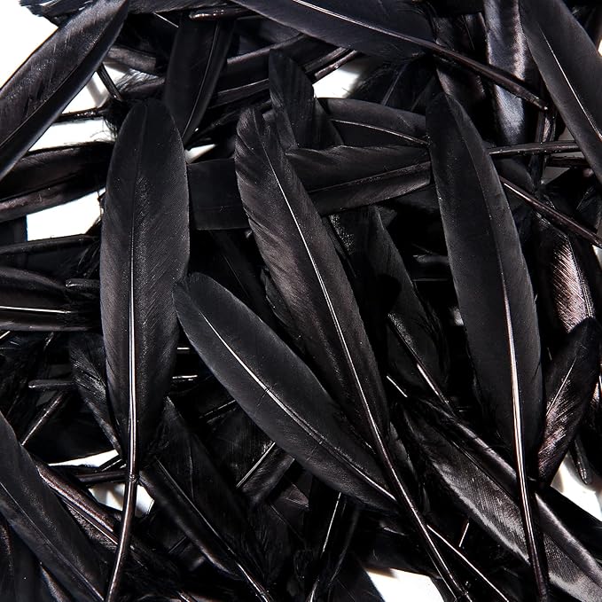 FeelfunFeather 120pcs Black Goose Cochettes Feather Natural Bulk 4-6 inch 10-15cm for Wedding Party Christmas Halloween Decorations DIY Crafts