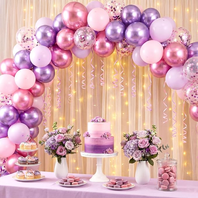 Civaner 48 Pcs Kpop Pink and Purple Balloons 12 Inch Metallic Purple Pink Latex - Image 4