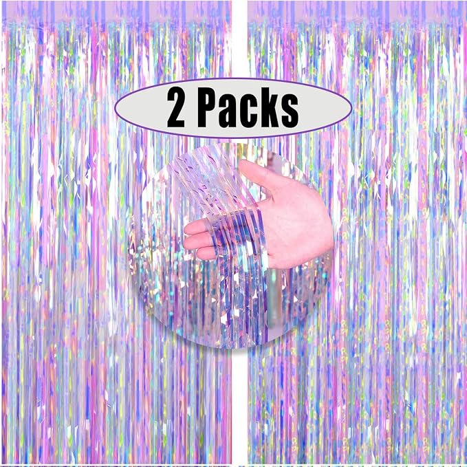 2pcs 3ft x 8.3ft Shiny Corlorful Metallic Tinsel Foil Fringe Curtains Photo - Image 8
