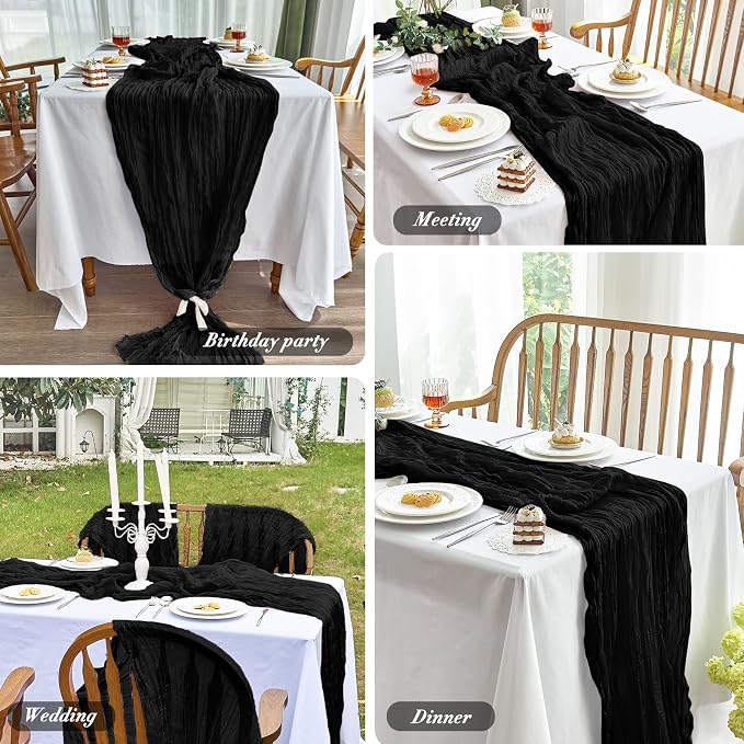 IVAPUPU 10 Pcs Cheesecloth Table Runner - 10ft Black Boho Gauze Black Cheese - Image 5