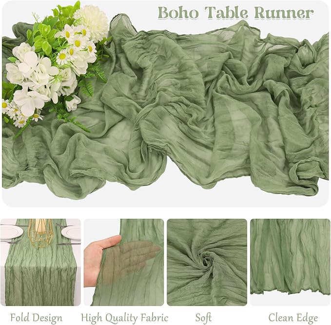 10 Pack Sage Green Cheesecloth Table Runner 6FT Boho Gauze Fabric Table Runner - Image 3