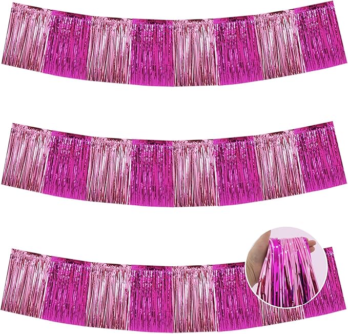 BEISHIDA Pink Mix Fringe Garland Banner 30ft Wall Tinsel Foil Streamers | 3Pack by Beishida