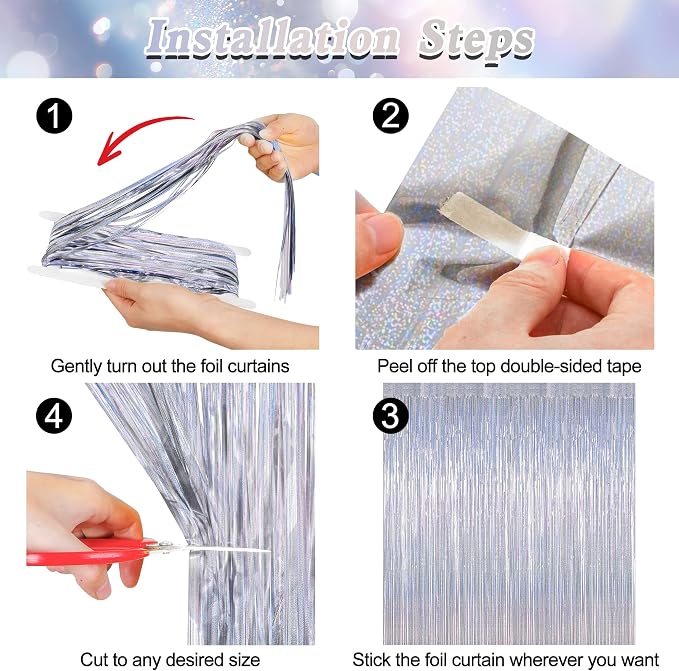ZATAYE 2 Pack Glitter Silver New Years Eve Foil Curtain Decorations | Glitter - Image 3