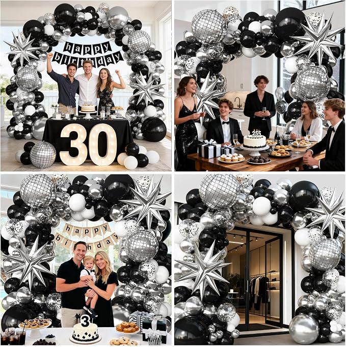Black and Silver Disco Balloon Arch Garland Kit | Premium Latex Balloons - Image 7