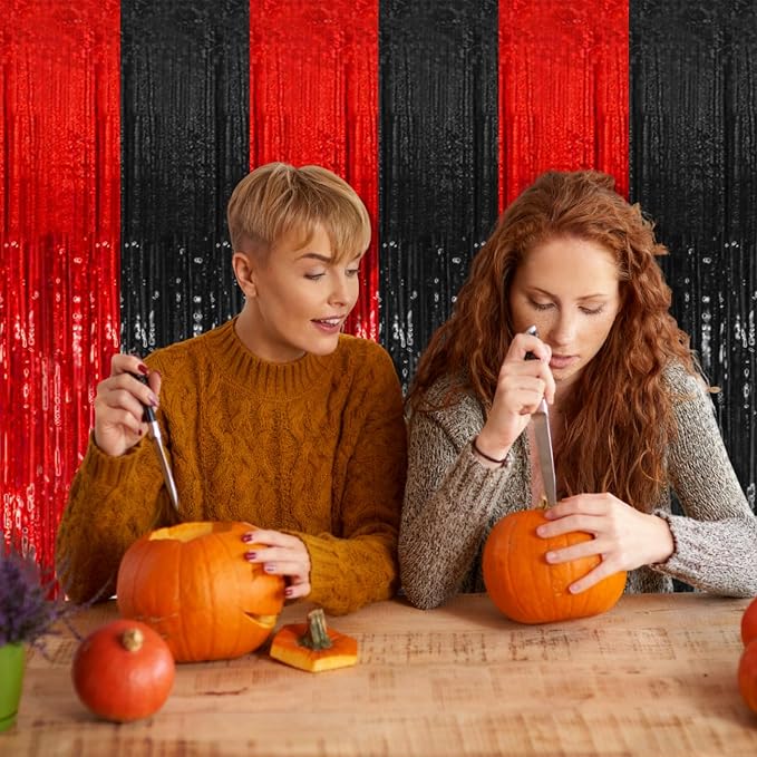 10 Pack Black and Red Backdrop Party Decorations Tinsel Curtain Halloween Party - Image 3