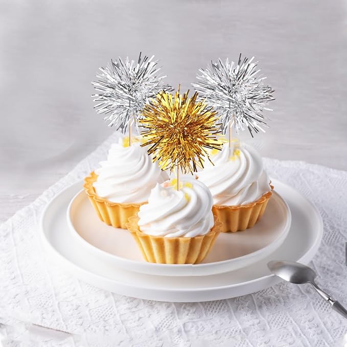 40 PCS Foil Firework Cupcake Toppers Sparkle Tinsel Cupcakae Picks Foil - Image 5