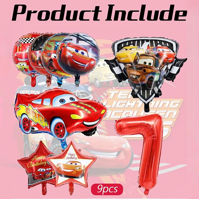 9 Pcs Car Theme Happy Birthday Decorations, Cute Cartoons Party Decorations - Image 3