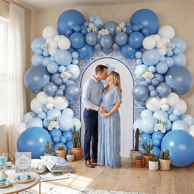 Dark Blue White Balloon, 12 Inch Different Shades Blue and White Balloon - Image 3