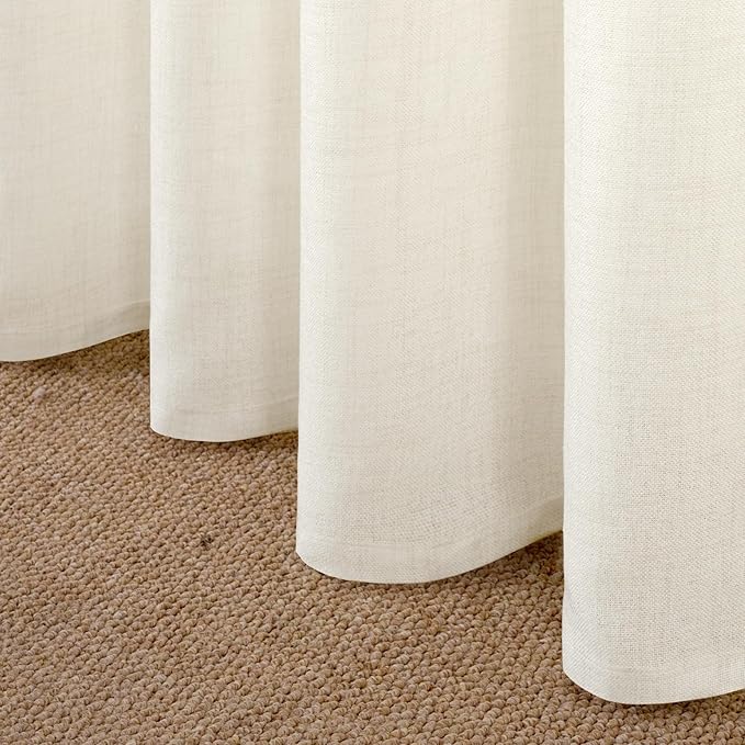 YoungsTex Ivory Linen Curtains 48 Inch Length, Short Light Filtering Drapes - Image 8