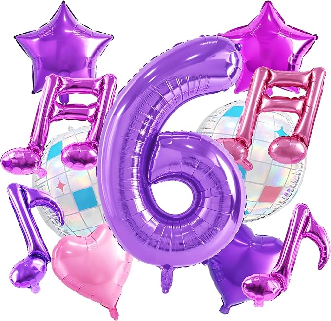 TONIFUL Girl‘s Purple Pink Music Themed 6th Birthday Decorations | 40 Inch by TONIFUL