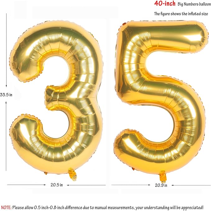 40 Inch gold Number Balloons 35 Helium Foil Mylar Balloon | Birthday Party - Image 2