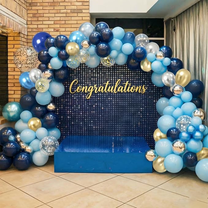 Navy Blue Gold Silver Balloons, 12 Inch Pearl Navy Blue Metallic light Blue - Image 4