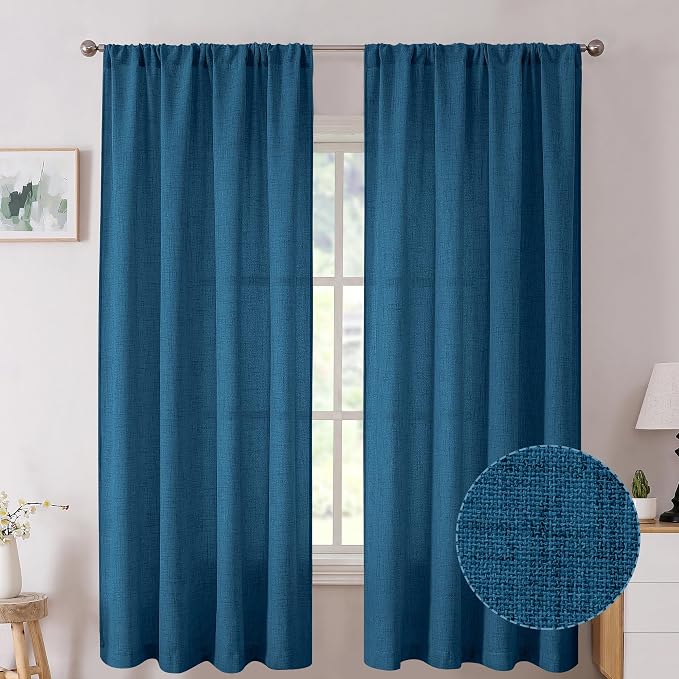 Tollpiz Short Linen Curtains Bedroom Rod Pocket Semi Sheer Curtain Burlap Light by Tollpiz