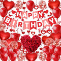 FECEDY Red Happy Birthday Banner Heart-Shaped Aluminum Foil Balloon Round Latex by FECEDY
