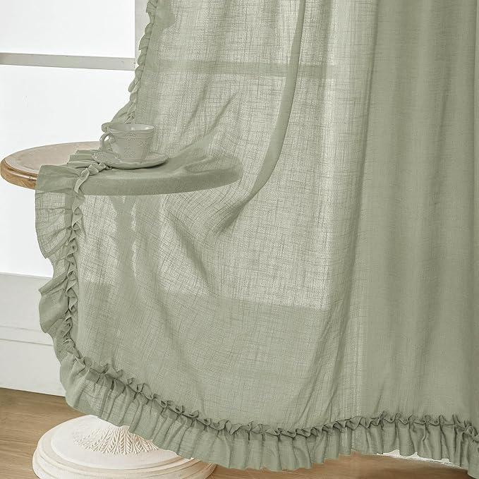 Light Sage Green Ruffled Curtains - Image 5