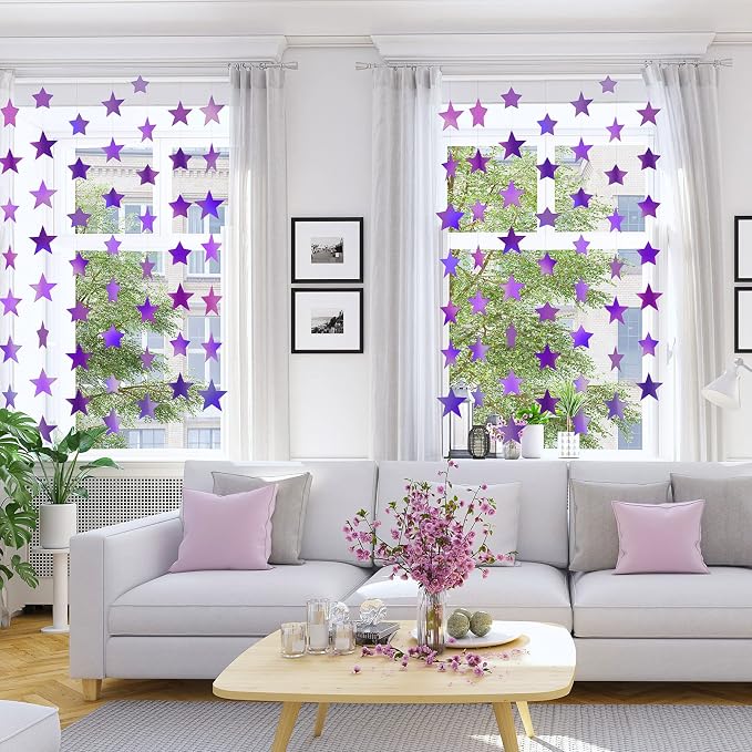 Patelai 130 ft Star Garland Banner Decor, Holographic Purple - Image 5