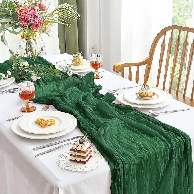IVAPUPU 4 Pcs Cheesecloth Table Runner - 10ft Emerald Green Boho Gauze Cheese - Image 8