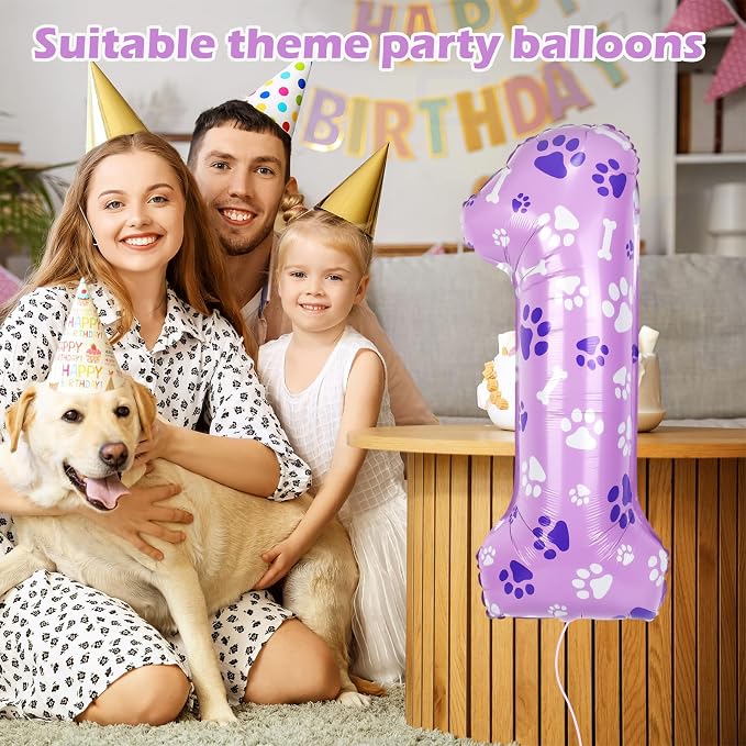 40 Inch Pink Dog Paw Balloons, Numeral 1Birthday Balloons - Image 3
