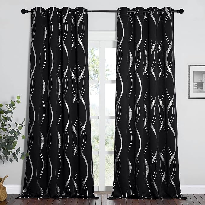 NICETOWN Blackout Curtains for Patio, Foil Printed Wave Lines Home Decoration - Image 2