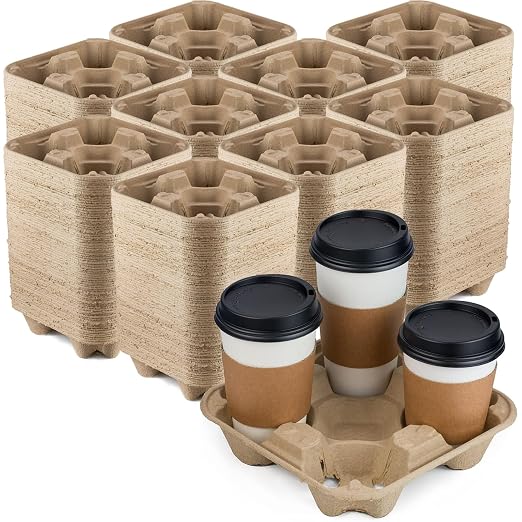 FMP Brands 4 Cup Disposable Drink Carrier Trays, 320 Pack Compostable Pulp by FMPBrands