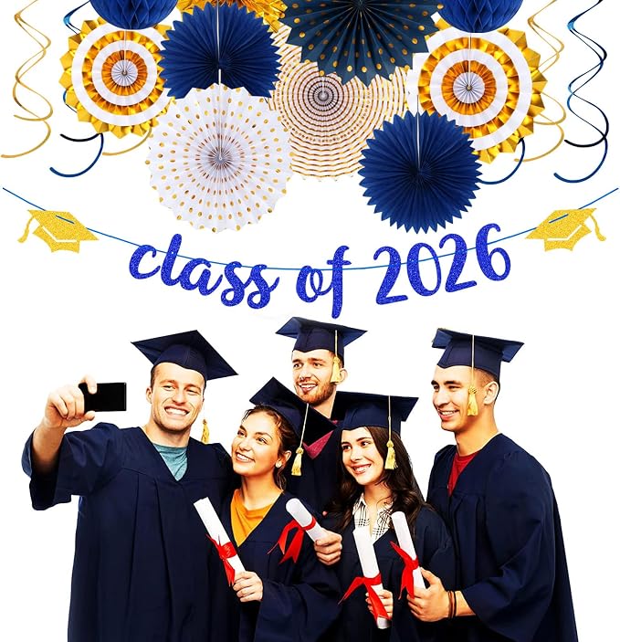 Navy-Blue Gold Party-Decorations Graduation Banner-Streamers - Image 4