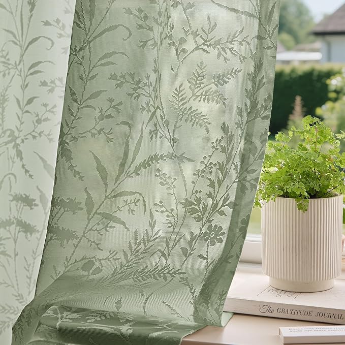 Anmao Sage Green Semi Sheer Light Filtering Curtains 54 Inches Long 2 Panels by Anmao