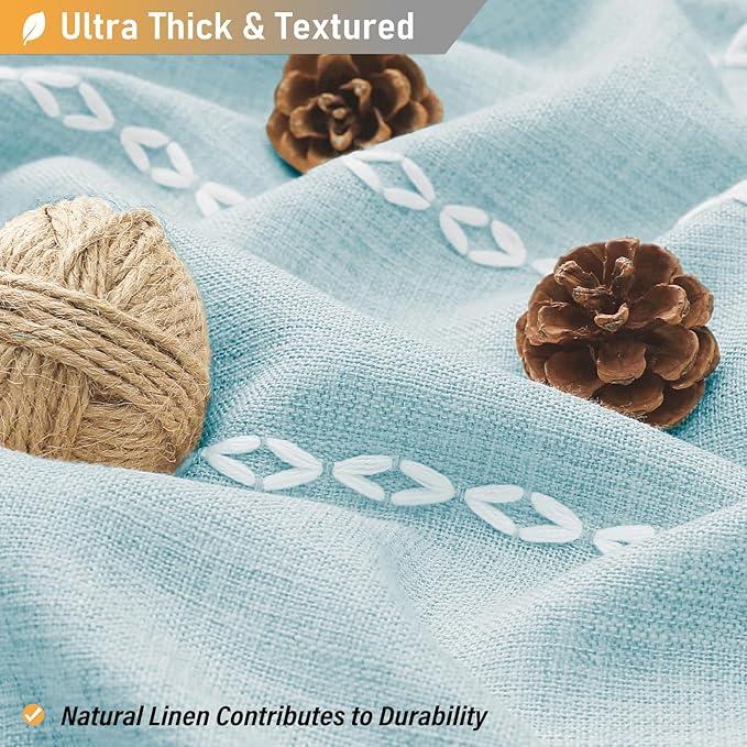 72x96 Extra Long Boho Linen Heavy Duty Shower Curtain Set, Fog Blue | Extra - Image 2
